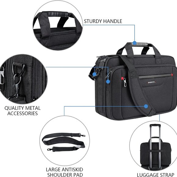 Laptop Briefcase Premium Laptop Case Fits Up to 17.3 Inch Business Shoulder Bag - Picture 6 of 6